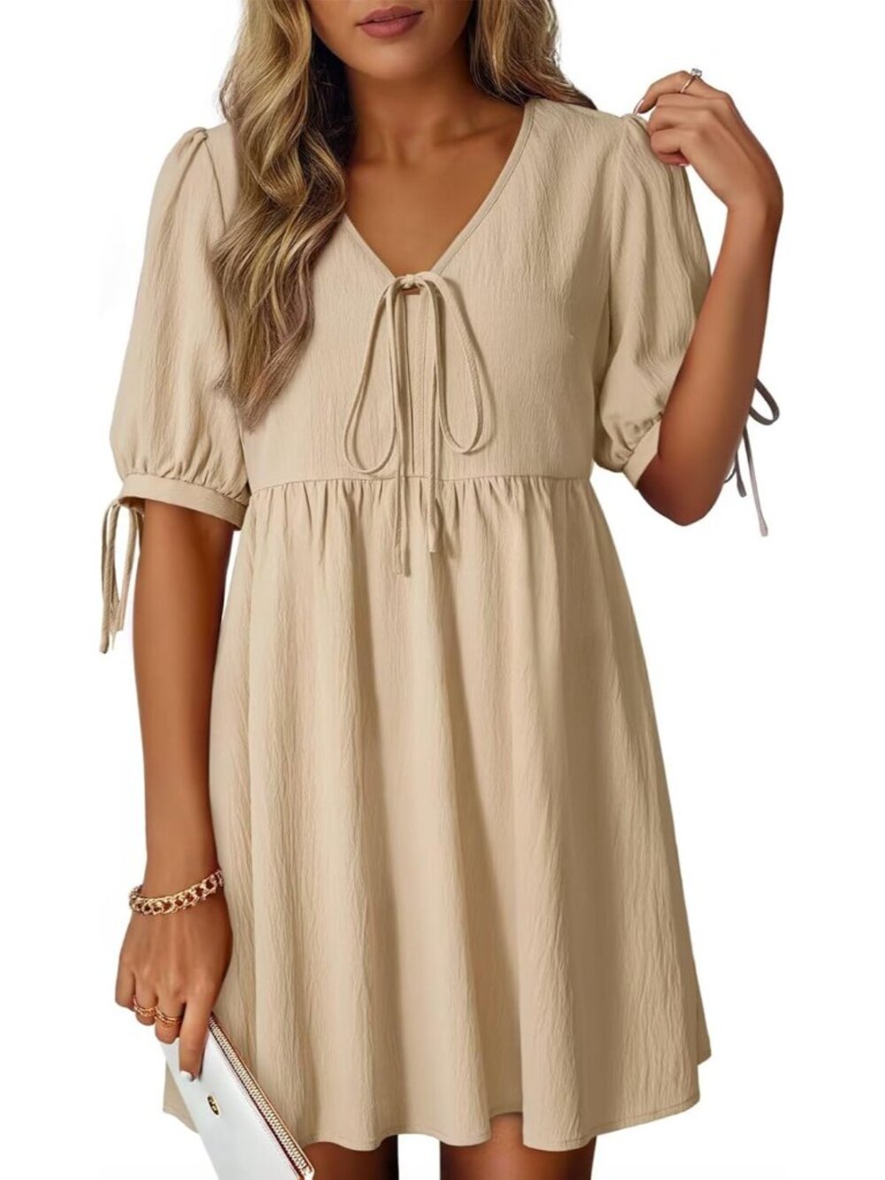 Chic Summer 2026 Women's V-Neck Bow Tie Mini Dress
